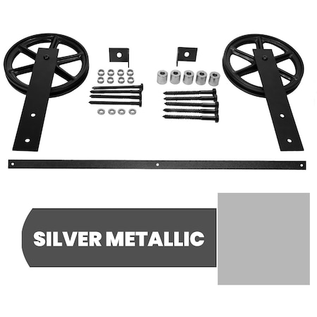 Ekena Millwork Exterior Dummy Roller Series Single-Panel Hardware Set w/ 2 Fixed Wagon Wheel Hangers and 4' Track GB6004ESW41